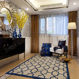 时尚蓝色格子欧式样板间地毯沙发茶几客厅地毯卧室床边手工毯定制