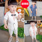 男童装韩版夏装男宝宝小西装套装儿童薄西服婴儿短袖衣服花童礼服