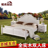全实木床 美式床1.5米双人床1.8米田园乡村床经典复古床红橡木