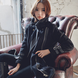 韩国订单2016新款女装个性机车鹿皮绒拼接羊羔毛棉衣加厚保暖外套