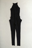 外贸尾货 欧美风格调时尚简约纯黑色金属吊带弹力连体裤YF0X17