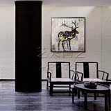 手绘麋鹿油画现代简约时尚风格客厅玄关餐厅装饰画彩色麋鹿油画