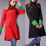 中国民族风春季女装中式斜襟盘扣红绿牡丹补子刺绣中长款上衣外套
