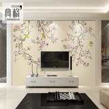现代中式美式花鸟墙纸玉兰客厅无缝墙布电视背景墙壁纸影视墙壁画