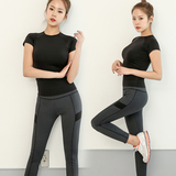 韩国代购女子训练服瑜伽服瑜伽运动短袖紧身裤田径健身瑜珈服套装