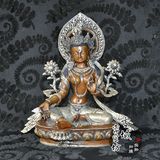 尼泊尔纯手工 藏传佛教精品 紫铜白度母佛像约32厘米1尺