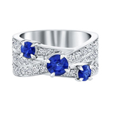 来图定制蓝宝石3圈戒指 纯银精工电铂金镶嵌蓝宝石克拉结婚钻戒女