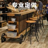 酒吧柜台客厅定制实木吧台桌美式乡村复古铁艺吧台桌长方形餐桌椅