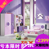 青少年儿童家具女孩床特价组合四件套房紫色款公主卧室衣柜书桌