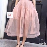 泰国潮款 不规则蓬蓬欧根纱透视仙女风半身长裙