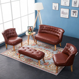 美式低背沙发椅 简欧压纹皮艺沙发 宜家小户型单人双人沙发组合
