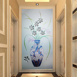 客厅走廊过道玄关背景墙纸 欧式简约大型壁画 仿彩雕花瓶装饰壁纸