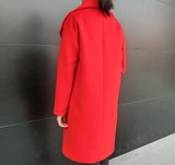 2016秋季新款韩版大码显瘦红色大翻领羊毛呢外套中长款 大衣女装