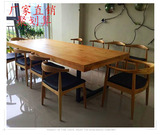 美式复古精品长桌实木会议桌办公餐厅书桌长方形铁艺餐桌椅4人