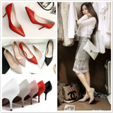 红色高跟鞋细跟婚鞋中跟黑色尖头韩国性感单鞋优雅职业灰色ol女鞋