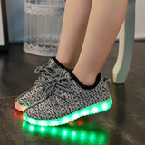 新款全家亲子LED充电灯鞋男女童套脚软底闪灯鞋透气网休闲发光鞋
