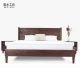 黑胡桃木全纯实木床现代简约橡木原木双人1.8米婚床北欧日式家具