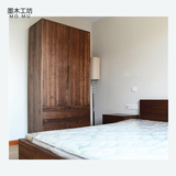 日式黑胡桃木衣柜现代简约北欧橡木纯实木卧室储物衣橱原木衣柜