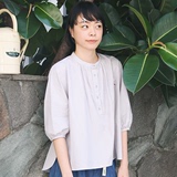 TYAKASHA塔卡沙灰白细条纹圆领短款娃娃衫正品代购