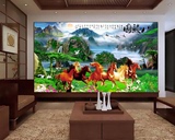 中式山水画八骏图办公室背景壁画客厅电视沙发背景马到成功装饰画