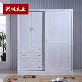 实木衣柜推拉门3门2门移门衣柜榆木家具白色开放漆储物衣橱订制