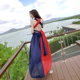 2016夏装女装泰国潮牌性感吊带露背雪纺连衣裙 气质长裙度假裙子