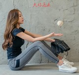 代购韩国新款瑜伽服女士运动服弹力短袖紧身裤时尚健身瑜珈服套装
