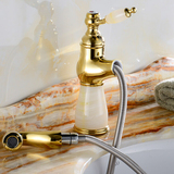 欧式天然玉石龙头 全铜抽拉式水龙头 浴室台盆面盆冷热水龙头