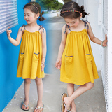 韩版女童吊带裙连衣裙新款夏装中大儿童小清新背心裙纯棉沙滩裙子