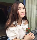 韩国夏装新款时尚百搭立体花朵吊带露肩拼接甜美小清新衬衫上衣女