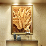 玄关装饰画手绘油画欧式现代泰式抽象风景金箔芭蕉叶立体客厅餐厅