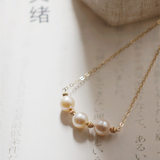 ◆juillet 定制◆升级版三颗珠。经典正圆淡水珍珠14k注金项链
