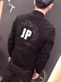 国际潮牌男装JP2016秋冬新款潮男韩版修身皮拼接羊绒夹克外套短款