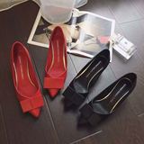 2016春新款韩版尖头蝴蝶结黑色高跟5CM女小跟红瓢鞋细跟5-6cm单鞋