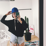 2016秋季新品韩版宽松蝙蝠袖短款黑色连帽卫衣女夏季薄款长袖帽衫