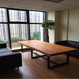 loft美式复古实木餐桌椅不锈钢长电脑桌铁艺桌书桌会议桌办公桌