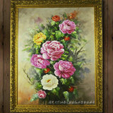 单幅手绘花卉油画 玫瑰牡丹富贵花开现货立体框家居饰品特价捉销