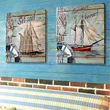 创意地中海电视客厅沙发背景墙装饰画玄关木板画办公室帆船挂画