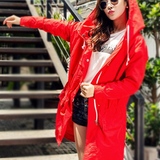 2016春夏薄款韩版中长款连帽风衣女学生宽松蝙蝠袖外套大码防晒衣