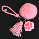 韩国可爱猫爪创意礼物卡通钥匙扣女汽车钥匙链獭兔毛球毛绒包挂件