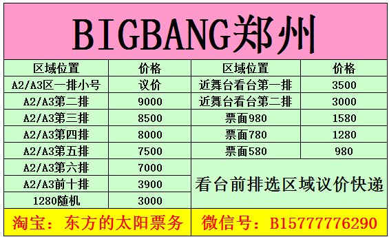 BIGBANG 2016整体三巡 郑州f'm演唱会门票