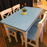 地中海全实木家用餐厅蓝色餐桌椅组合餐台美式乡村小户型饭桌餐台