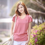 夏季新款纯色短袖t恤韩国宽松大码女装显瘦夏装半袖t血nv纯棉上衣