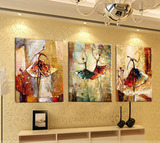 纯手绘油画现代抽象芭蕾舞立体无框三联画客厅欧式装饰画挂画壁画