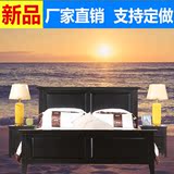 美式实木床宜家床简约现代卧室家具1.8米双人复古黑色实木床定做