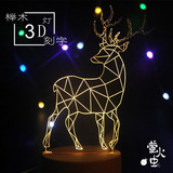 北欧麋鹿音乐刻字实木光控LED卧室床头灯3D暖光小夜灯创意DIY礼物