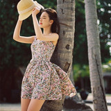 韩国milkcocoa2016夏季新款小清新碎花 花朵吊带短裙 复古连衣裙
