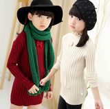 冬季女童高领套头毛衣中大童儿童打底衫中长款韩版针织衫加厚