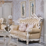 欧式真皮沙发组合123 实木雕刻法式沙发别墅客厅沙发大小户型米黄