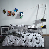 简约圆点四件套黑白床单全棉1.8米床上用品熊猫宝贝被套纯棉套件